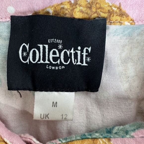collectif london pineapple button up short sleeve waist tie crop shirt Size 8 - Picture 4 of 7